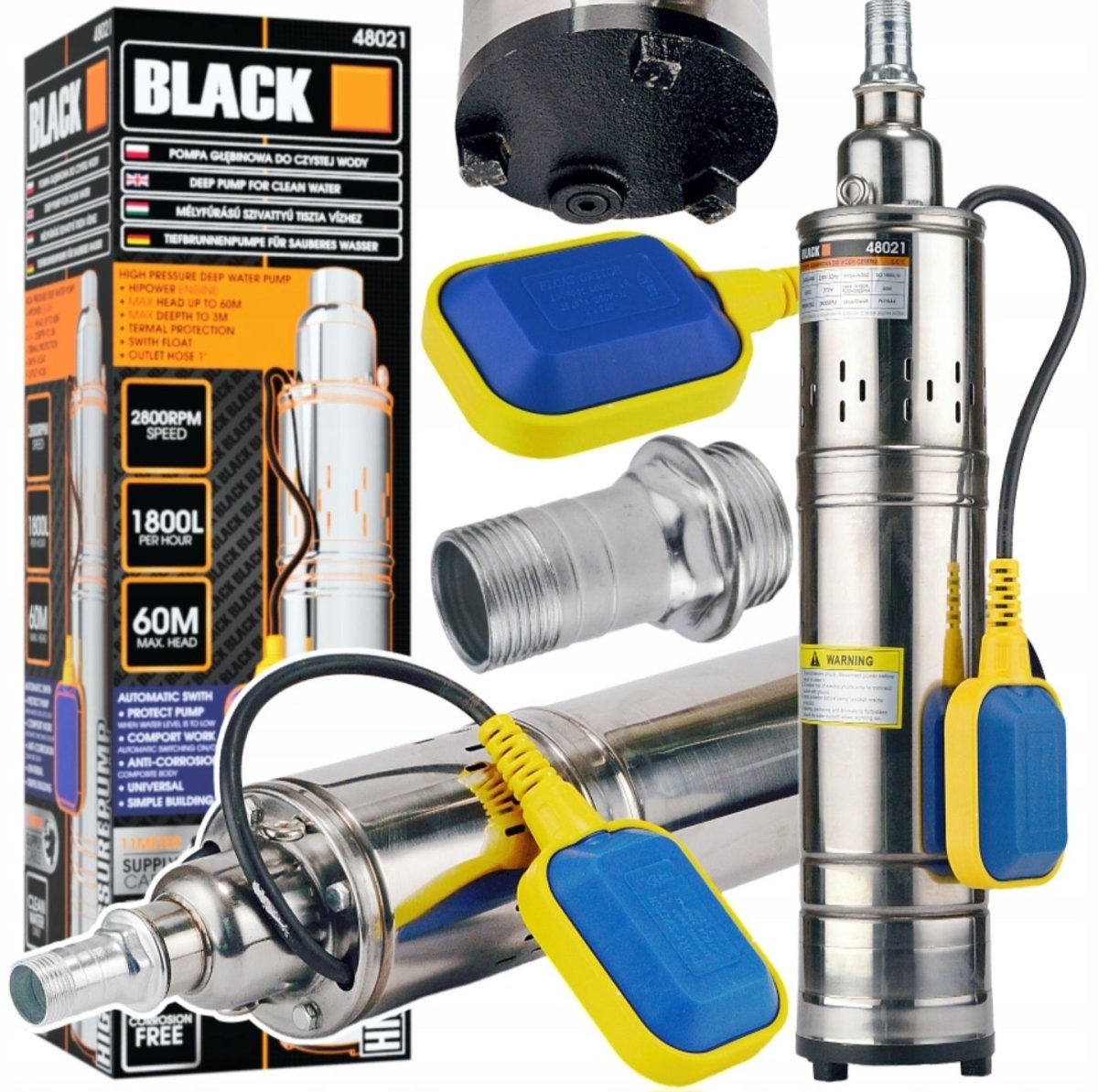 Black kõrgsurve sukelpump ujuvlülitiga 1" (puhas vesi) 1800 l/h - Ostuklikk